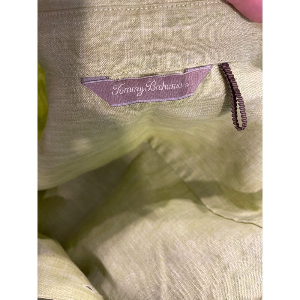 Tommy Bahama Bright Green Linen Long Sleeve Button Down Blouse - Picture 5 of 10